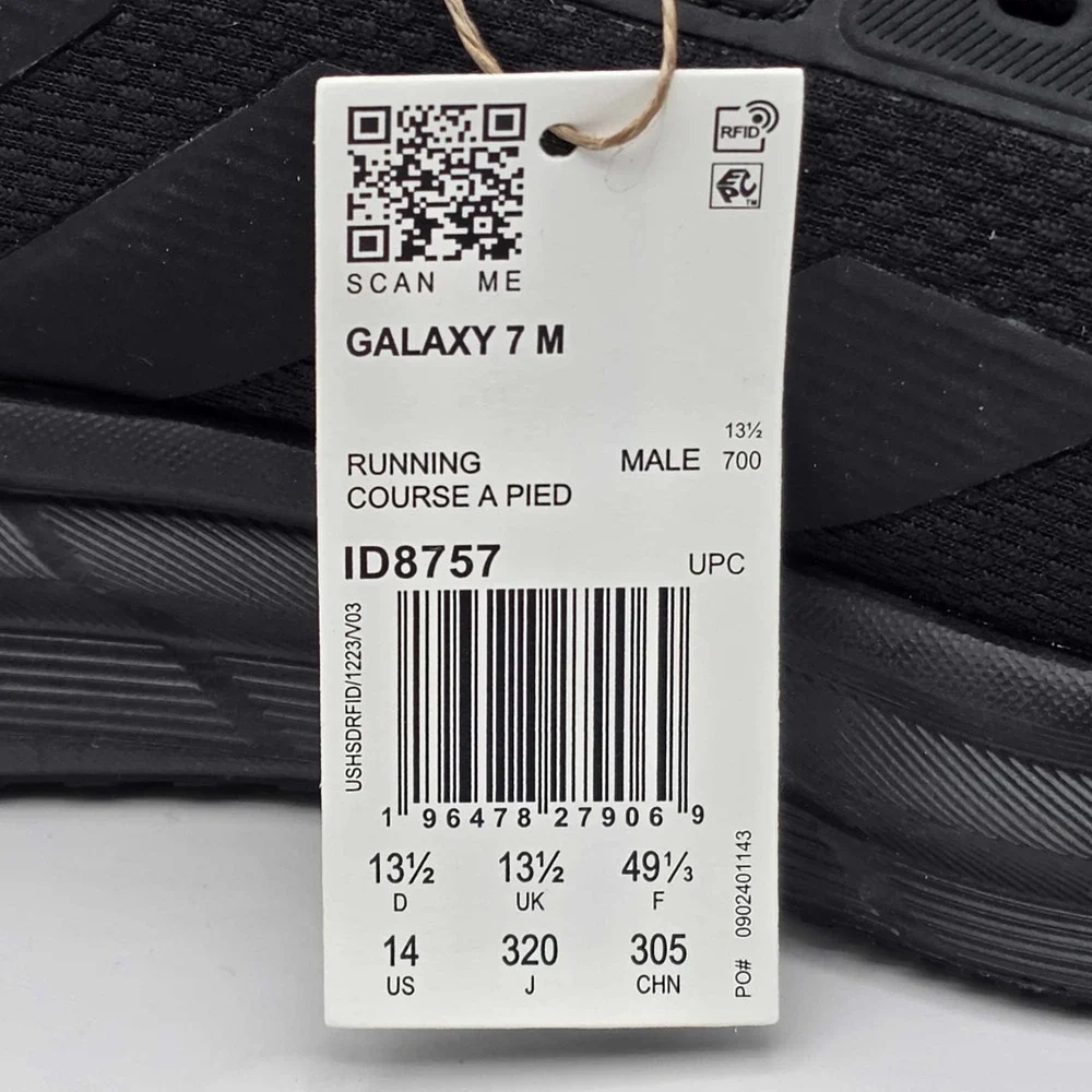Adidas Galaxy 7 Running Shoes Men's Size 14 Triple Black Cloudfoam NWT ID8757